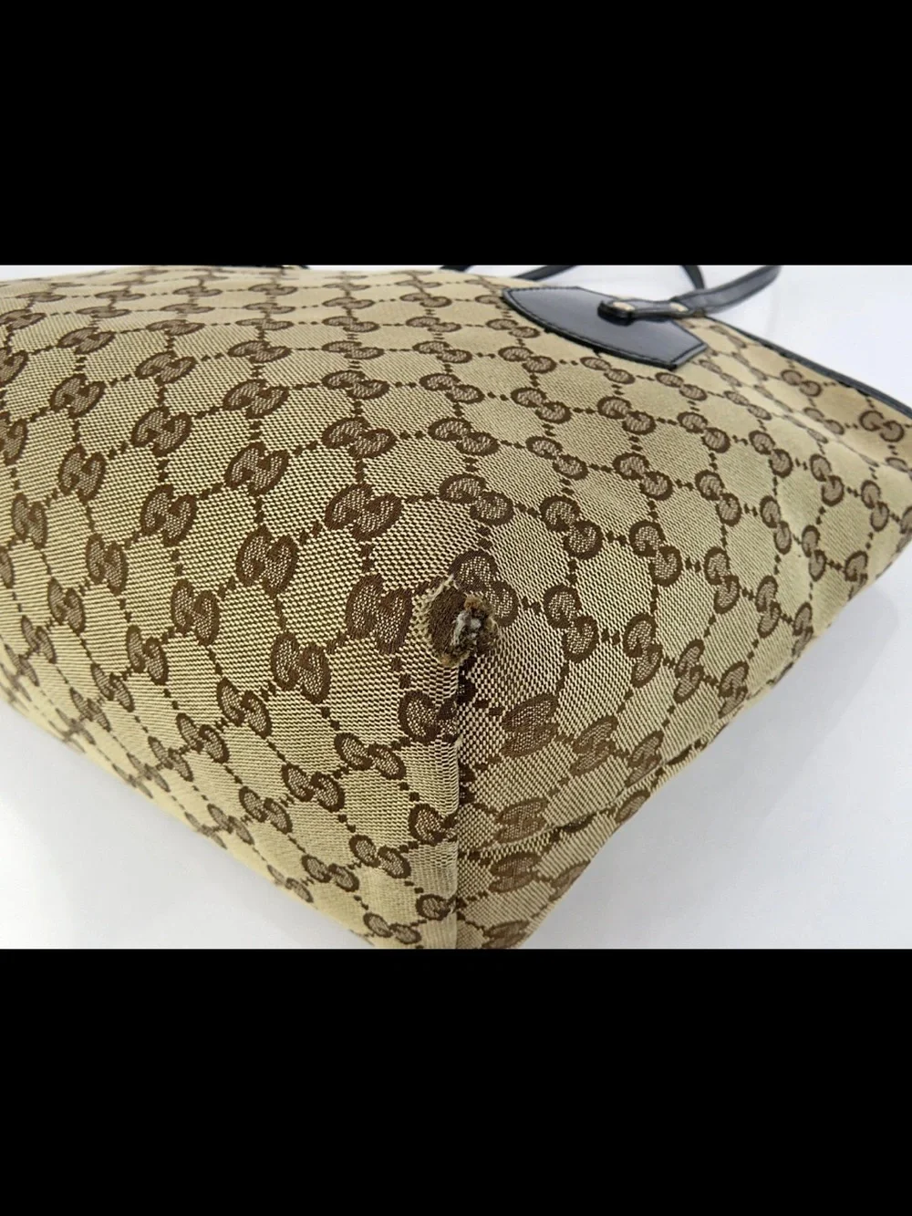 Gucci Brown GG Canvas Tote with Black Leather Accents